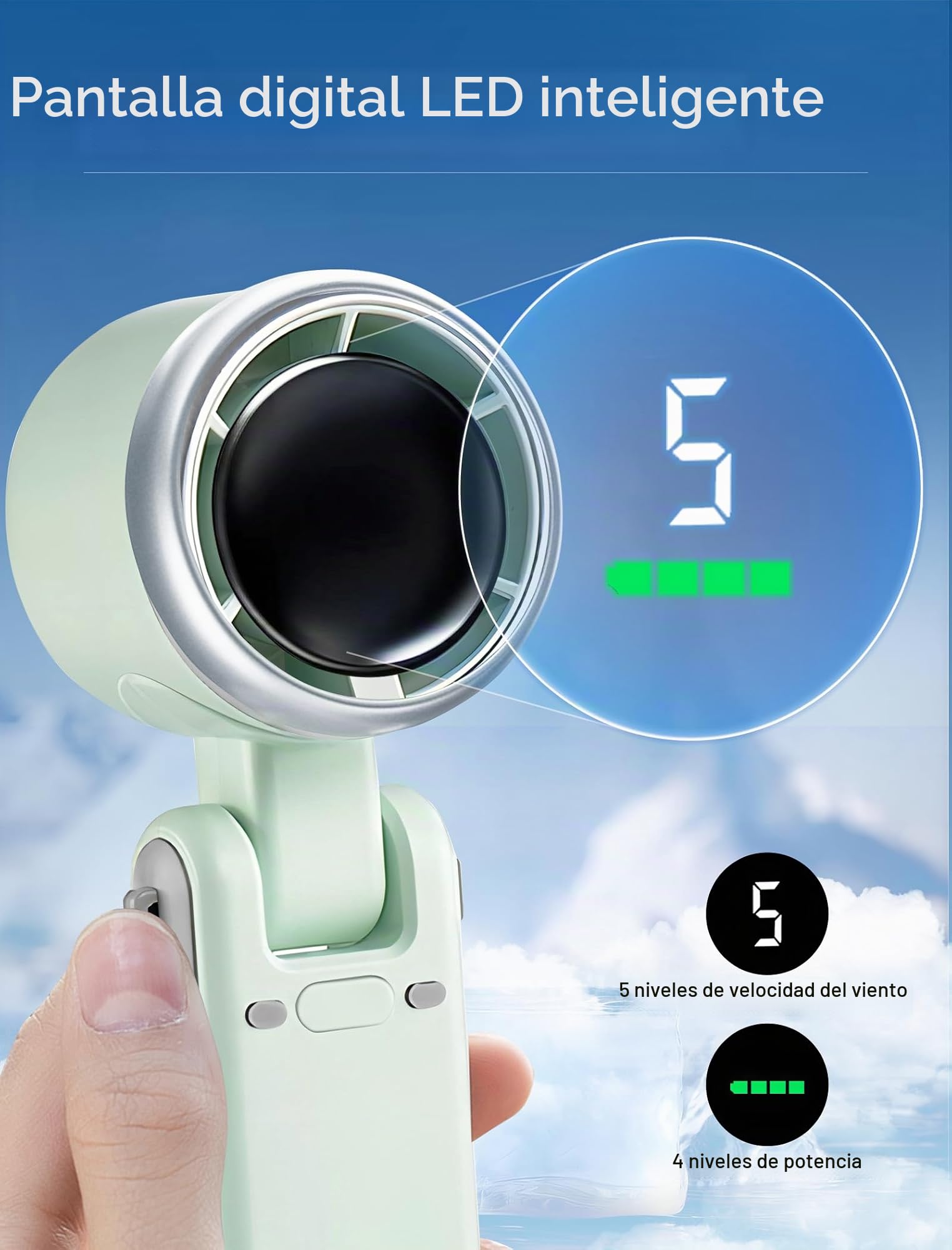 MERTTURM Mini Ventilador Portatil, Ventilador USB con 5 Velocidades Potentes y Motor sin Escobillas, Ventilador Plegable de Escritorio/Cuello/Bolsillo para Viajes, Maquillaje, Cámping(Verde Tiffanyl)