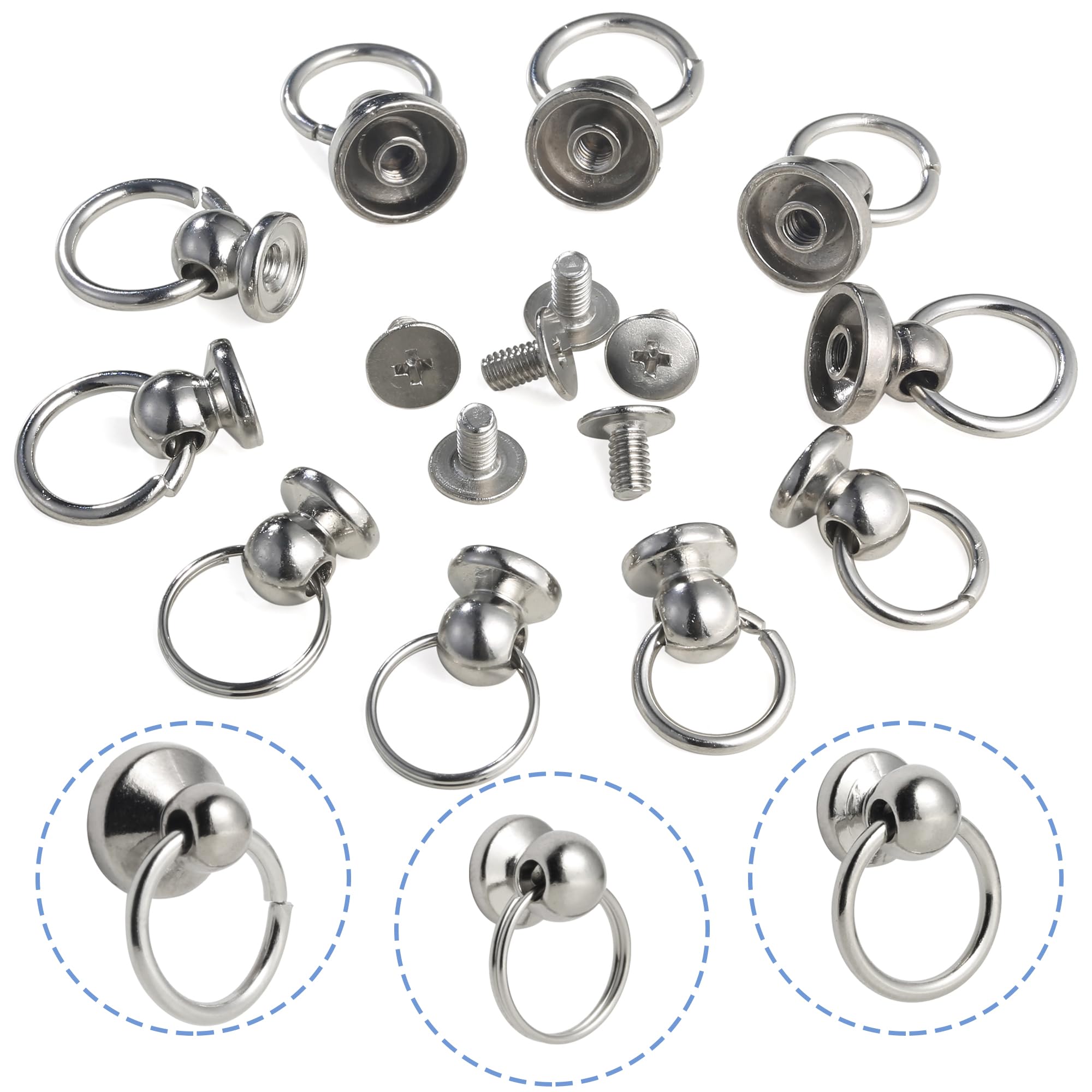 YORANYO 90 juegos de botones de cabeza redonda para cuero, varios tamaños, botón con anillo de tracción, remaches y remaches de pinchos para reparar y decorar fundas de teléfono, zapatos, cinturones,