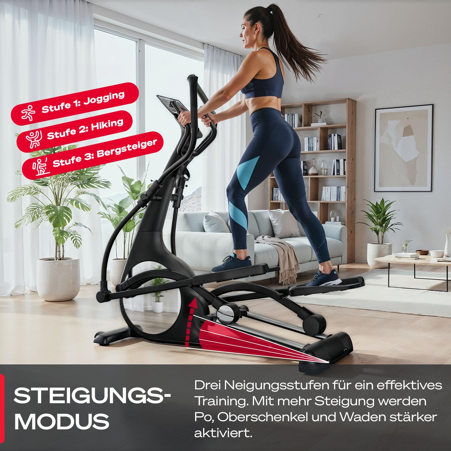 Sportstech sCross, Crosstrainer für Zuhause, Ellipsentrainer Stepper für Zuhause mit 32 Widerstandsstufen, Knob-Display, Steigung, Tablethalterung, bis 150 kg, 23 kg Schwungrad, 48 cm Schrittlänge