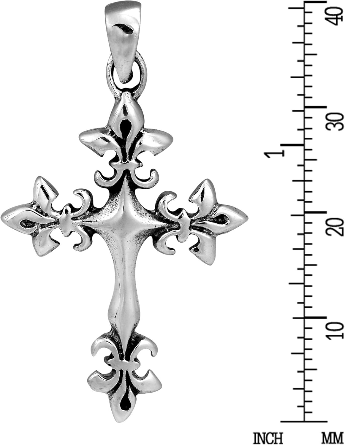 AeraVida Avant Garde Fleur-de-Lis Cross .925 Sterling Silver Pendant