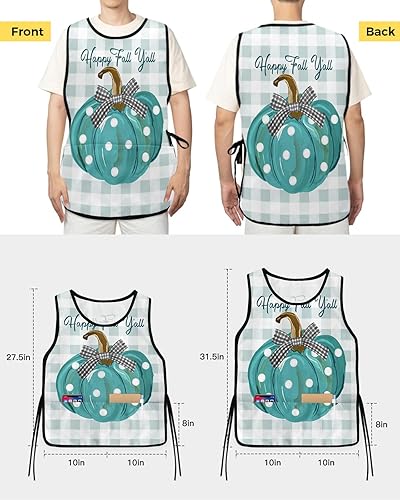 Miniatura 3 de Halloween Cobbler Aprons with 2 Pockets for Women Men, Orange Black Moon Bat Skull Pumpkin Haunted-House