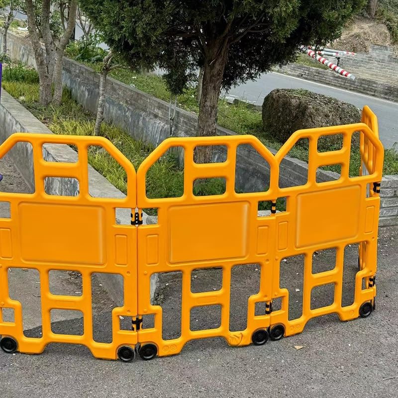 PFCDZDU Foldable Safety Barricade, Mobile Temporary Fence Panels 360°Swivel, Pedestrian Security Sign Barrier Gate Traffic Guardrail with Wheels(4pcs)