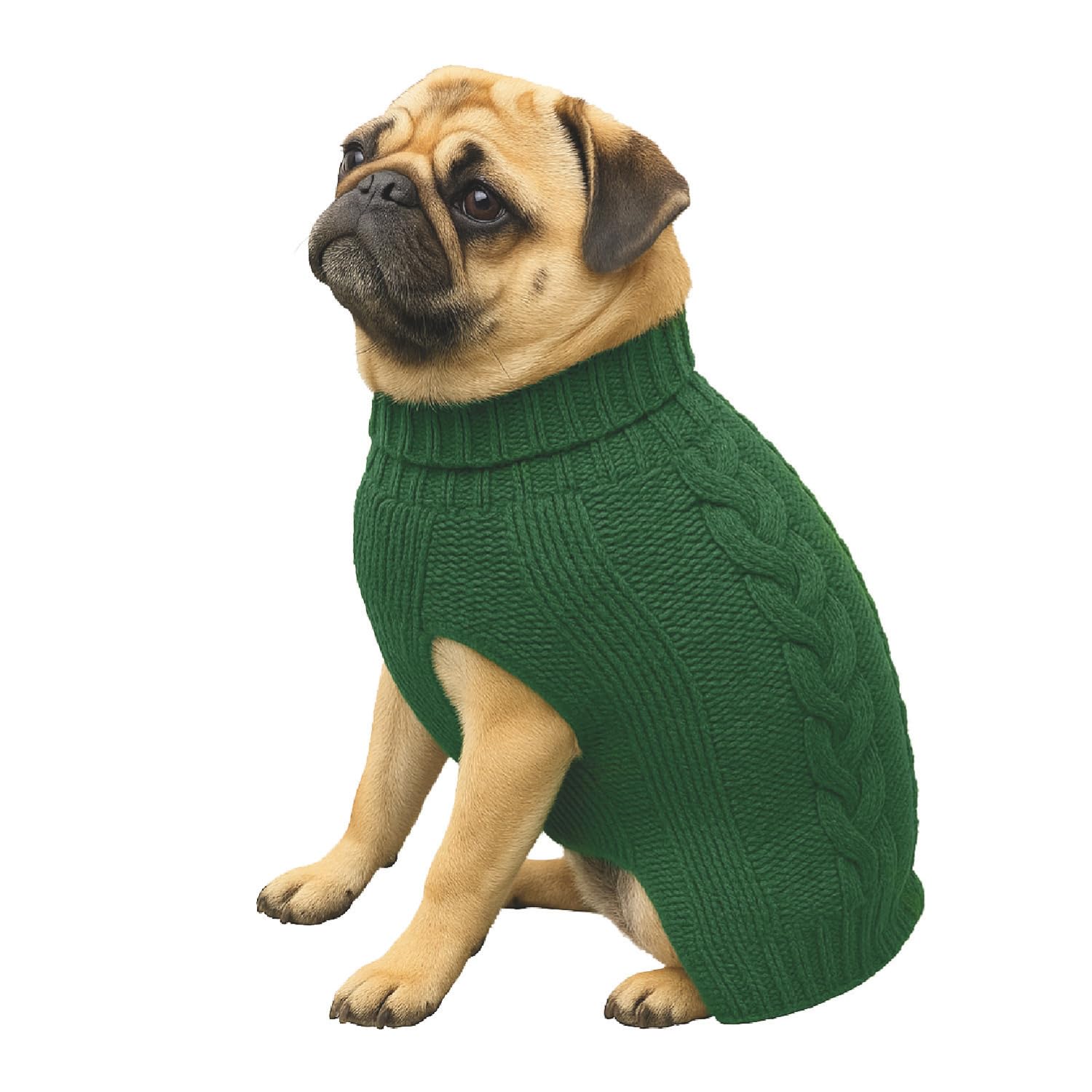 HugglePets Cable Knit Winter Dog Jumper - Khaki Green (Extra Small 30cm) Deep Weave Dog Clothes with Under Body Protection, Short Sleeve Fit & Collar Hole. Machine Washable Sweater for Dogs & Pets. — image 1