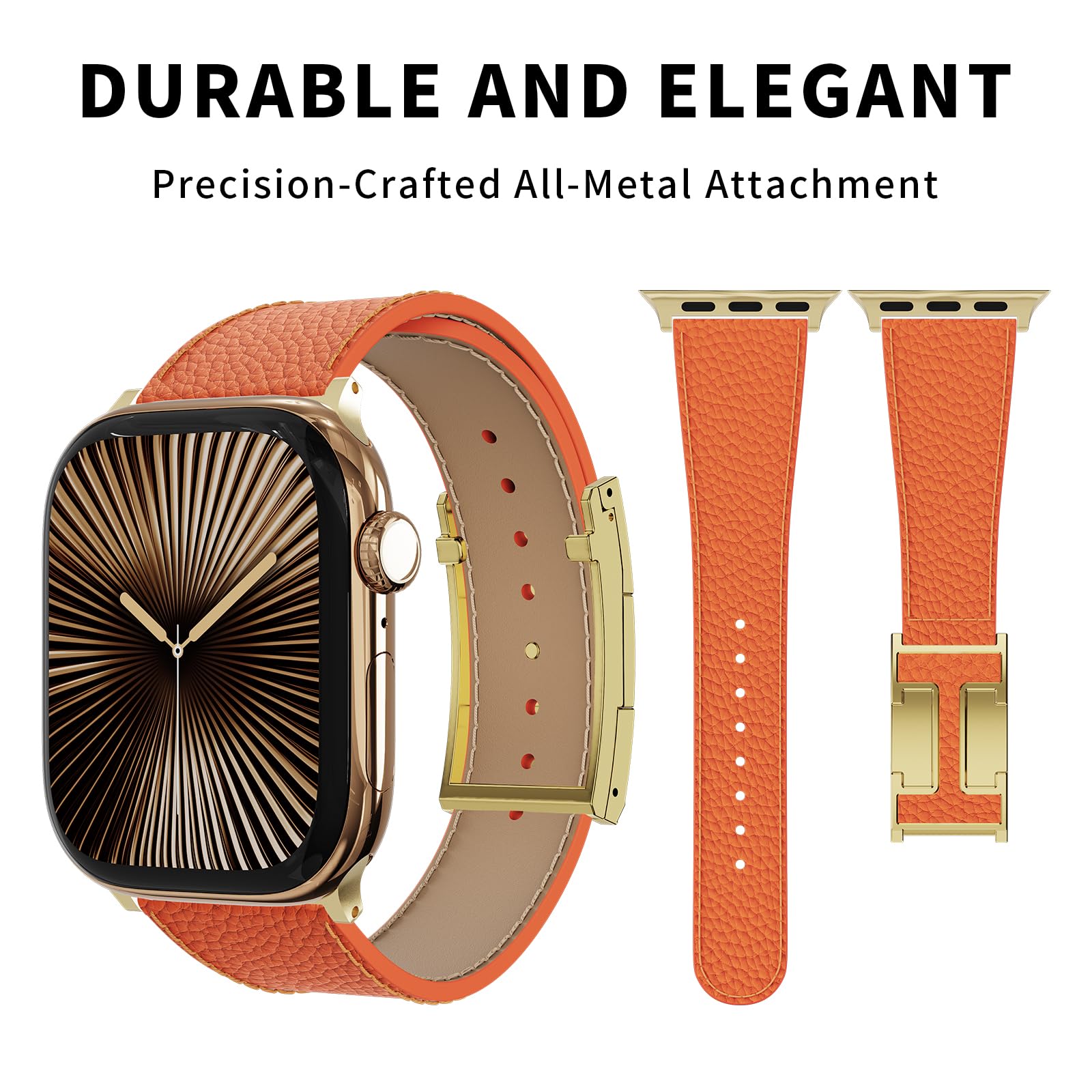 Leather Watch Band with Magnetic Buckle,Dressy Apple Watch Ultra Leather Band Rugged Durable Replacement Strap for Men & Women — view 6