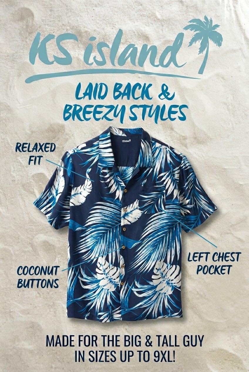 KingSize Men's Big & Tall Tropical Rayon Short-Sleeve Shirt