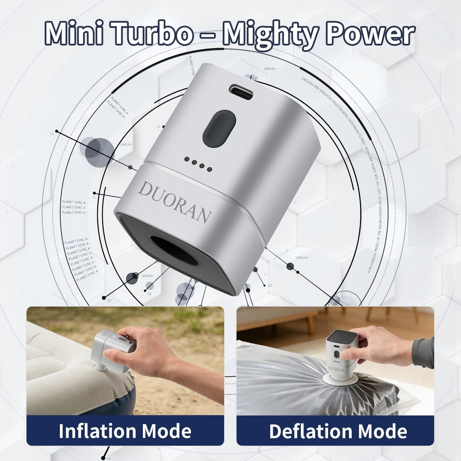 Pompa a vuoto elettrica per sacchetti sottovuoto, pompa ad aria portatile per gonfiabili con 6 ugelli, mini pompa ricaricabile tramite USB, per vestiti, coperte, materassi ad aria e
