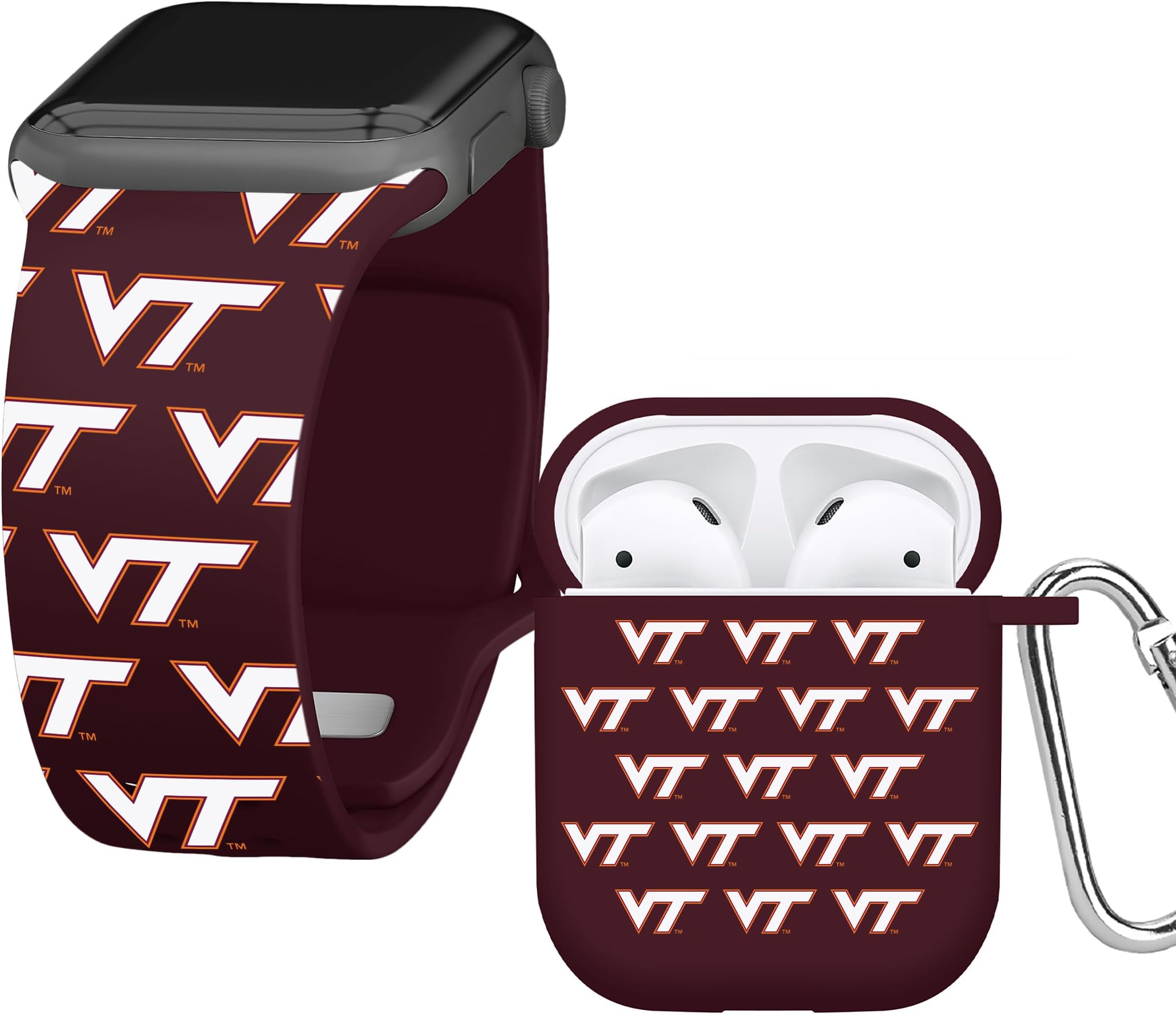 AFFINITY BANDS Virginia Tech Hokies HD Combo Package Compatible with Apple Watch and AirPods Gen 1 & 2 (38/40/41mm (42mm Series 11) Short Repeating)