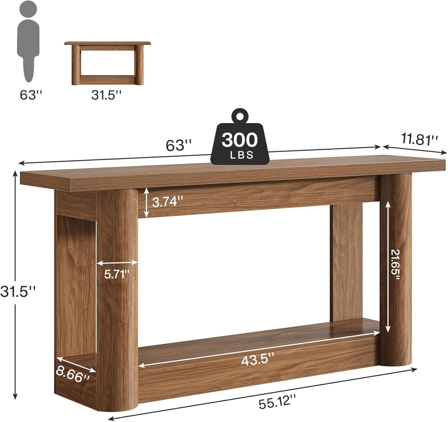 Lailang 160cm Mesa de Entrada, Consola Estrecha, Mueble de Entrada Recibidor, Mesa Recibidor Madera, Muebles auxiliares de Salon, 160 x 8 x 41 cm, Marrón Rústico