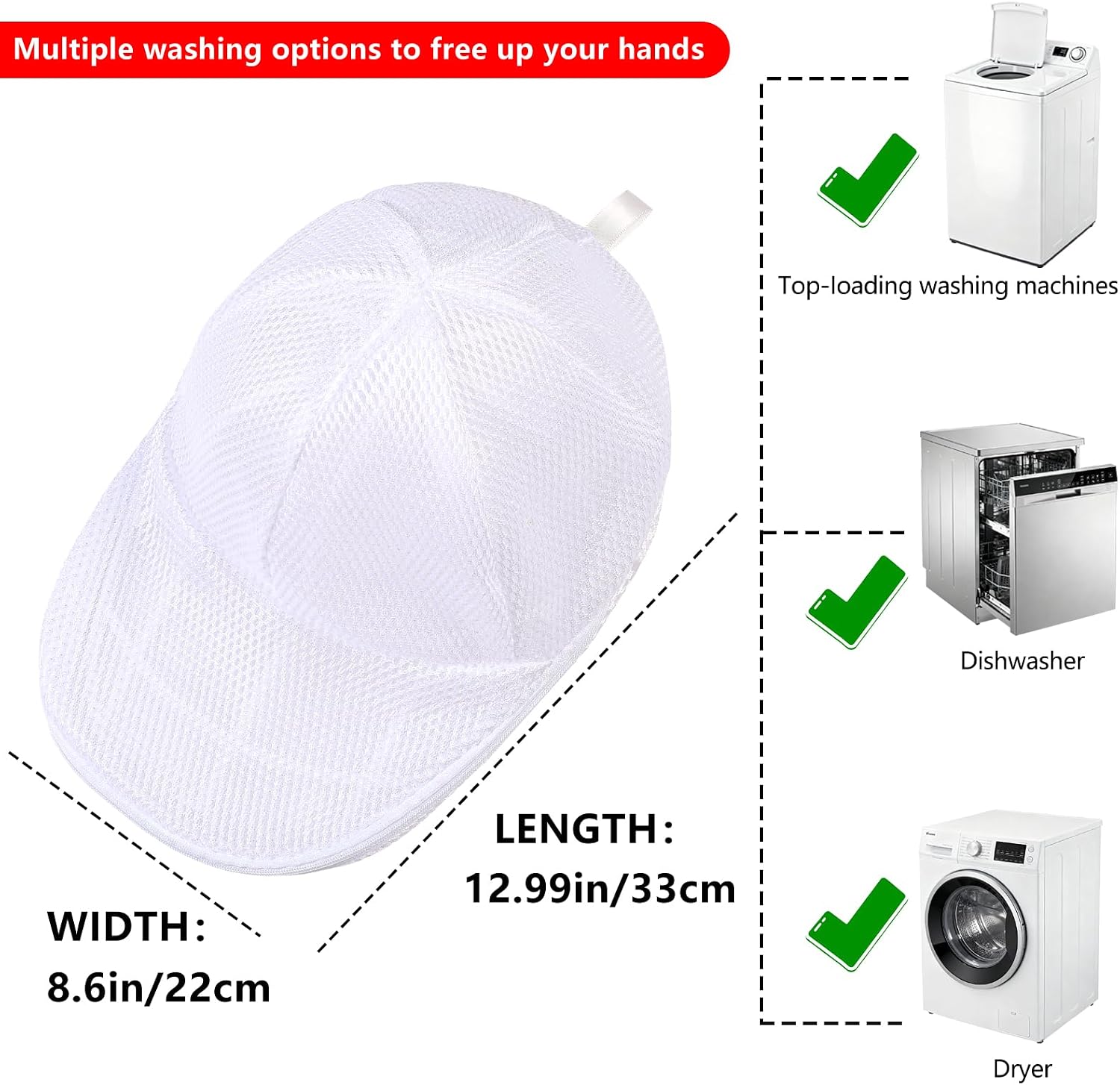 Hat Washer Cage for Baseball Caps, Durable Cap Form Holder for Washing Machine & Dishwasher | Hat Cleaning Kit, White - 1 Pack image 4