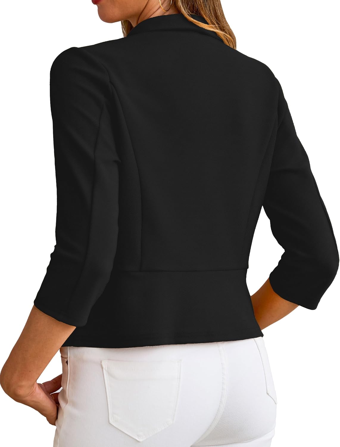 CARDYDONY Womens Cropped Blazer Open Front Jacket Lightweight 3/4 Sleeve Blazers for Women Business Casual Work S-XL
