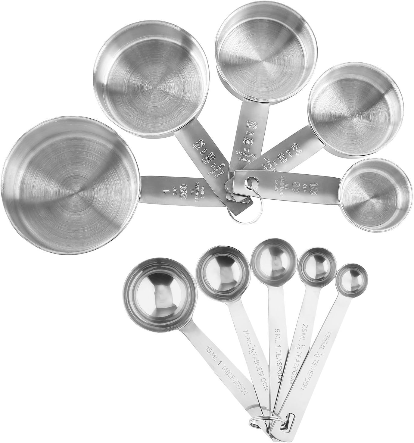 Stainless Steel Measuring Cups And Measuring Spoons 10-Piece Set, 5 Cups And 5 Spoons: Home & Kitchen