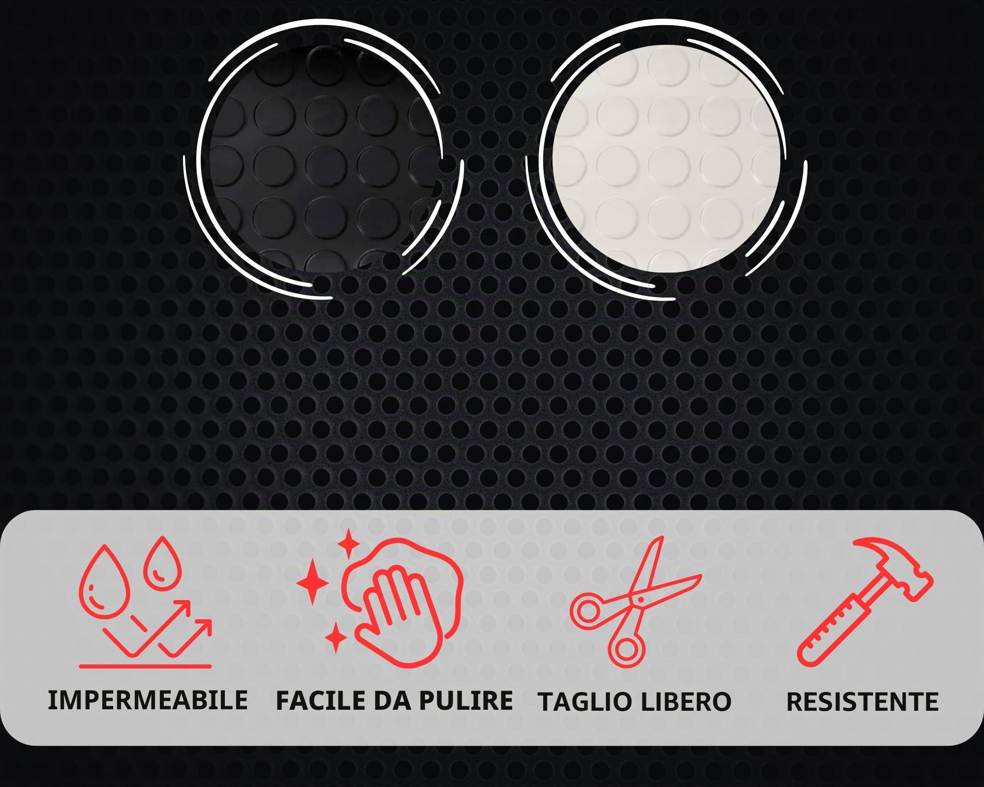 Passatoia Zerbino Tappeto Rivestimento Pavimenti in PVC Antiscivolo Flessibile e Resistente Disegno Bollato Larghezza 100 cm Lunghezza 10 m Colore Nero