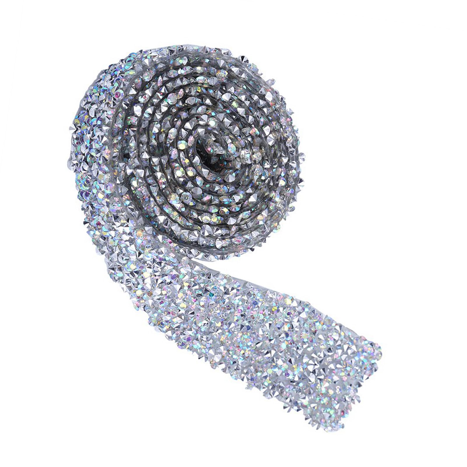 Sparkling Back Glue Crystal Rhinestone Crushed Diamond Ornaments Decorative Banding Belt Sparkling Decorative Banding Belt 1 Yard 3cm Width (AB Color)