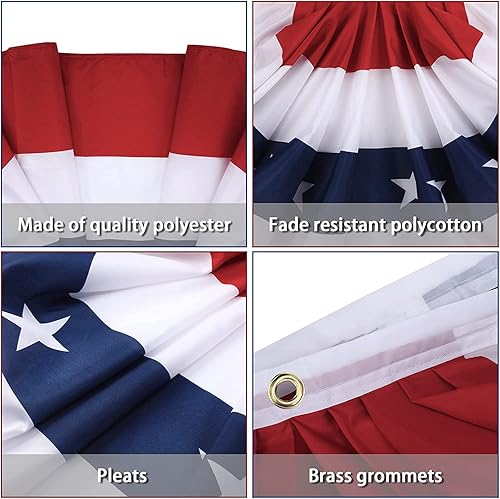 Miniatura 3 de Bandera de abanico plisada con ojales de latón para decoración del Día de los Caídos del 4 de julio, bandera estadounidense, decoración patriótica