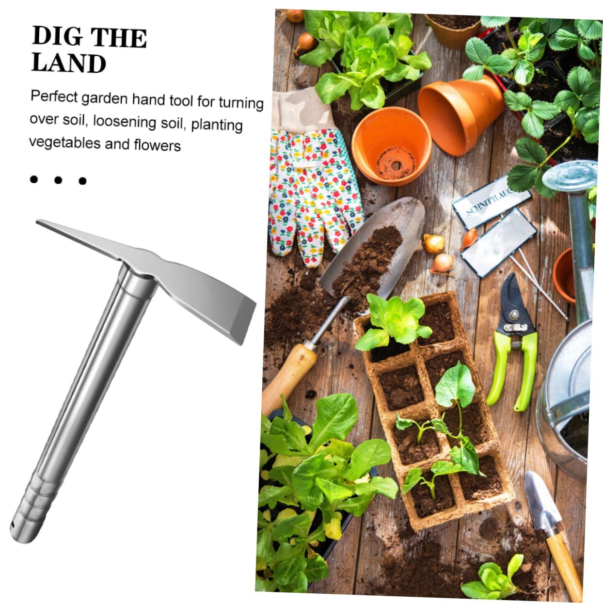YARNOW Azada De Jardín Pequeña De Acero Inoxidable 39 Cm Para Cultivo y Deshierbe Huerto Doméstico, Herramienta Resistente Para Jardinería y Excavación Al Aire Libre