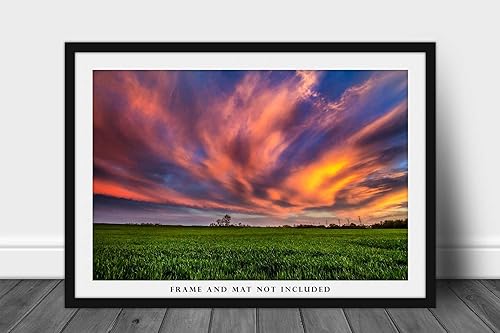 Miniatura 9 de Sky Photography Print (Not Framed) Picture of Clouds Illuminated by Sunlight Over Field at Sunset in Oklahoma Country Wall Art Nature Decor (8" x