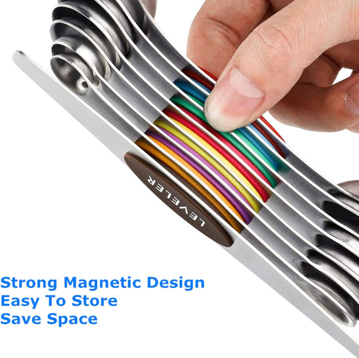 Stainless Steel Baking Tools, Magnetic Double-Headed Measuring Spoons, Seasoning Measuring Spoons With Scraper (8 PCS,Multicolor)
