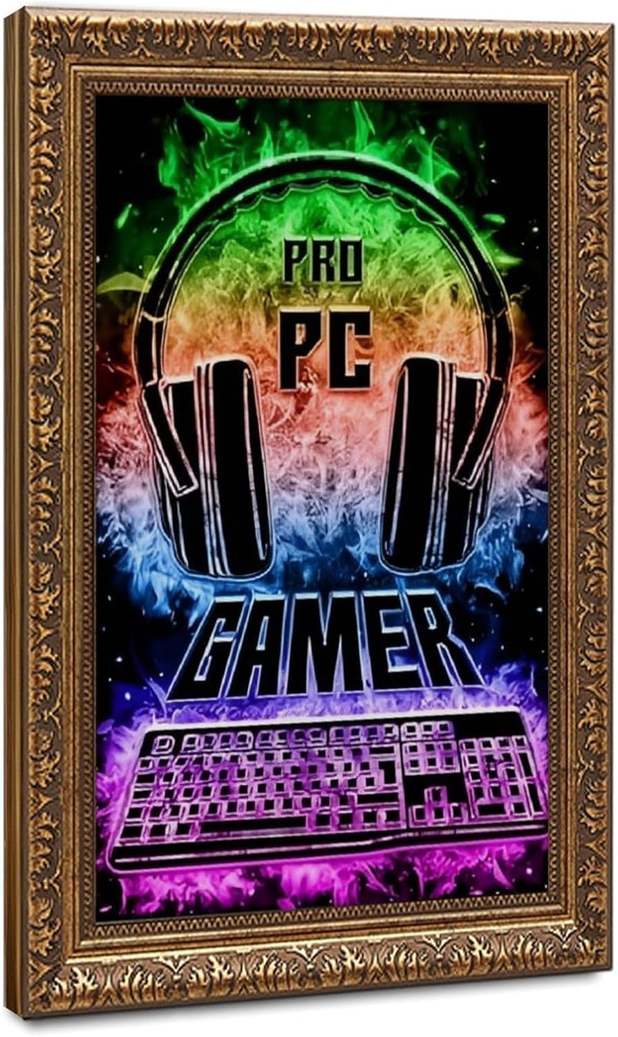 Neon Pro PC Gamer Headset Keyboard Canvas Wall Print Multi Sizes