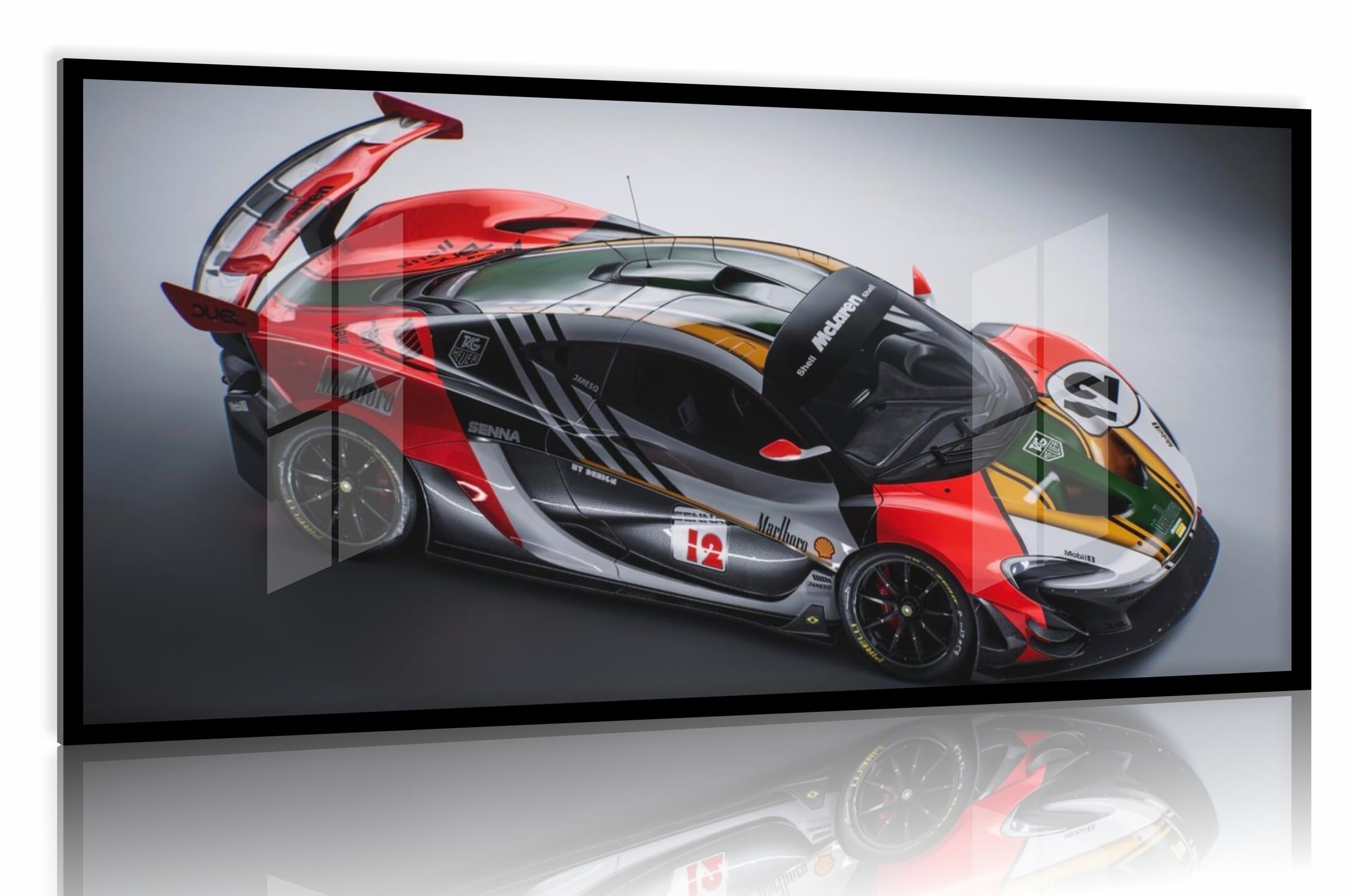 Quadro Decorativo Mc Laren Senna Marlboro Carro 130x60 preta 2x2