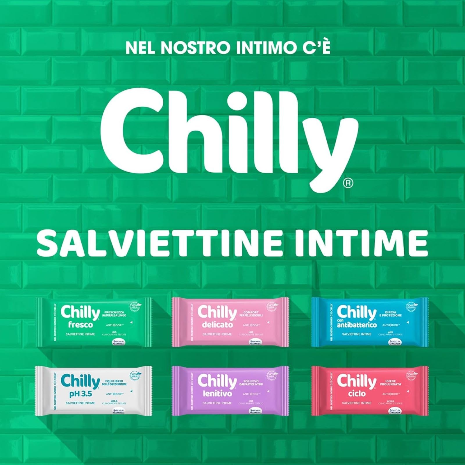 Chilly Salviettine Delicate, Salviette per l'Igiene Intima, Azione Delicata, Tessuto 100 % Biodegradabile, Ottimi Fuori Casa, PH 5 Delicato, Clinicamente Testato, 1 Confezione da 12 Salviettine
