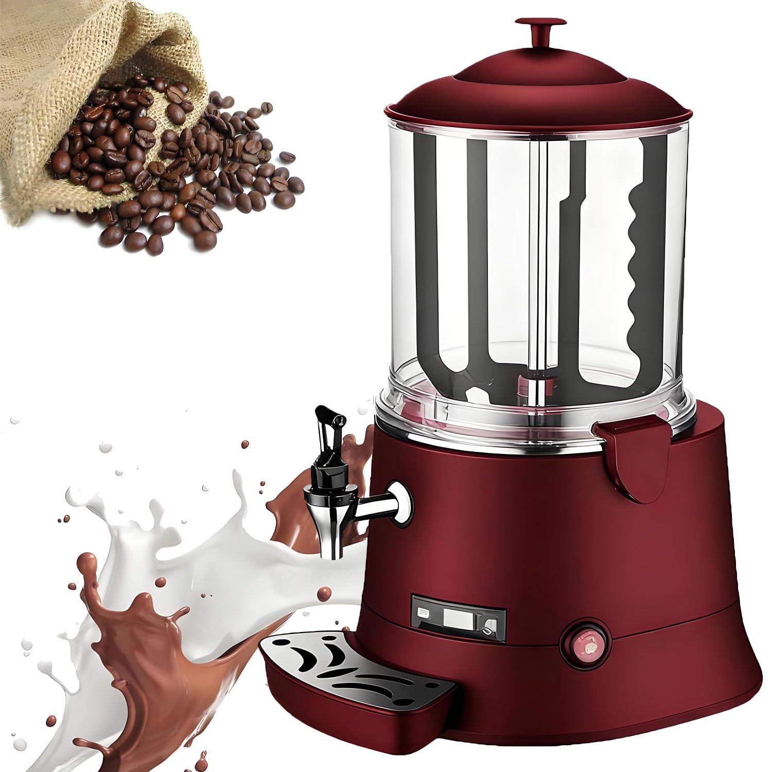 UORDBY 400W Commercial Hot Chocolate Maker, 5L/10L Capacity Dispenser Warmer with LED Display, Electric Chocolate Melting Machine for Heating Coffee Tea Milk Soy Milk Red-10L