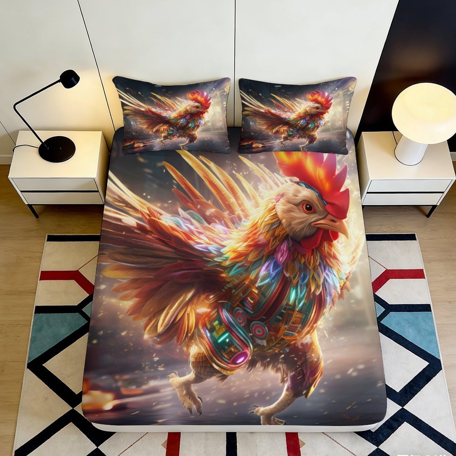 Jqzkxnhpbr Style-4 3D Printed Phoenix Fantasy Fitted Sheet Microfiber Vibrant Artistic Rooster Bed Cover For Bedroom Dorm Mattress Protection Decor 90X200x25cm