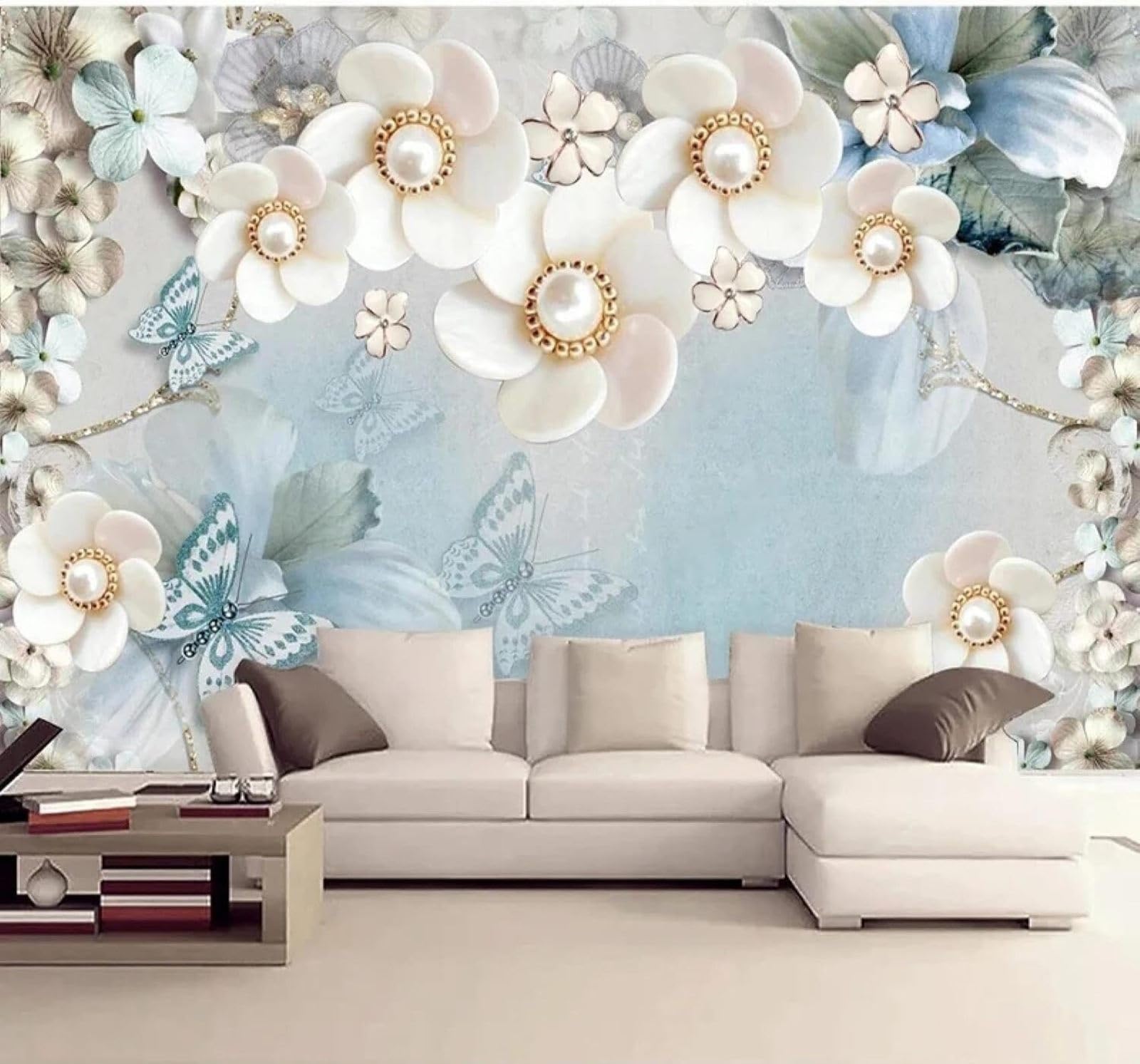 XLMING Vintage Three Dimensional Jewellery Floral Butterflies 3D Wallpaper Luxury Home Dining Decor Paste Sofa Living Room The Wall for Bedroom Mural-150cm×105cm