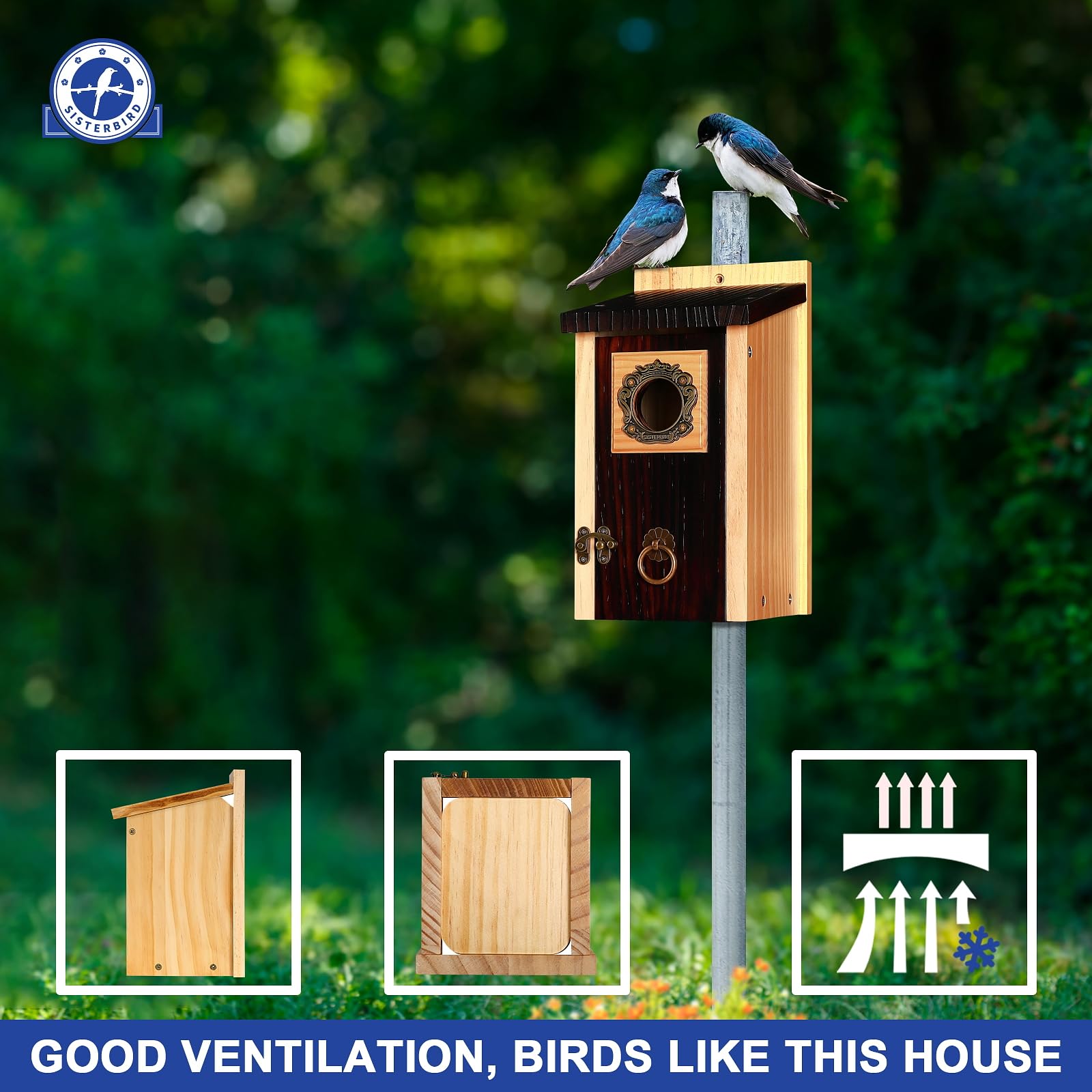 SISTERBIRD 2 Stück Bluebird Häuser für Draußen Vogelhaus Outdoor Geschenk