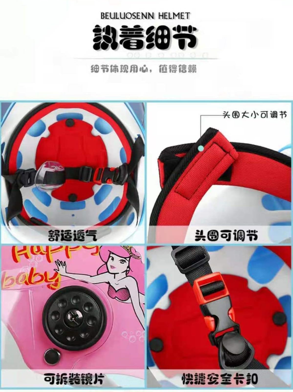 Casque Moto Enfant Certifié DOT/ECE - Style Rétro 3/4 Avec Visière - Taille 48-52 Cm (3-12 Ans) - Léger (650g) - Pour Moto, Vélo, Scooter - 3