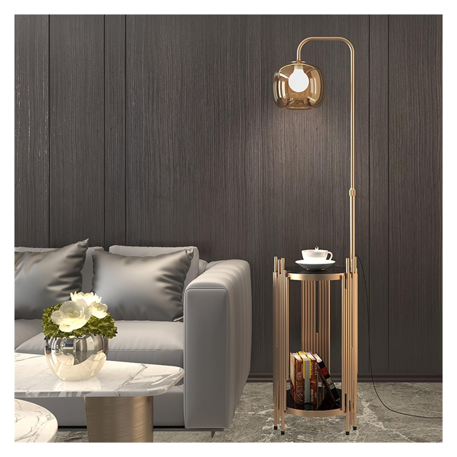 LJHFG63KUYT Standing Lamps Floor Lamp with Shelf, Functional Bedside with Marble Table, Standing Lamps for Bedroom, Living Room or Office Decorate