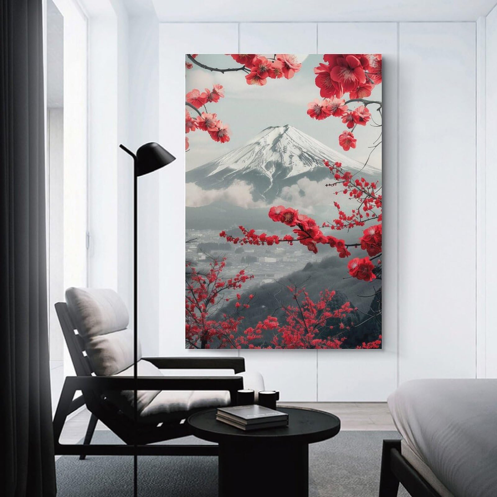 Junmoney Unframe-Style-11 Canvas Art Print Cherry Blossom Mount Fuji, 20X30inch(50X75cm), For Office, Study Or Home Workspace, Wall Art That Adds Style To Work Areas