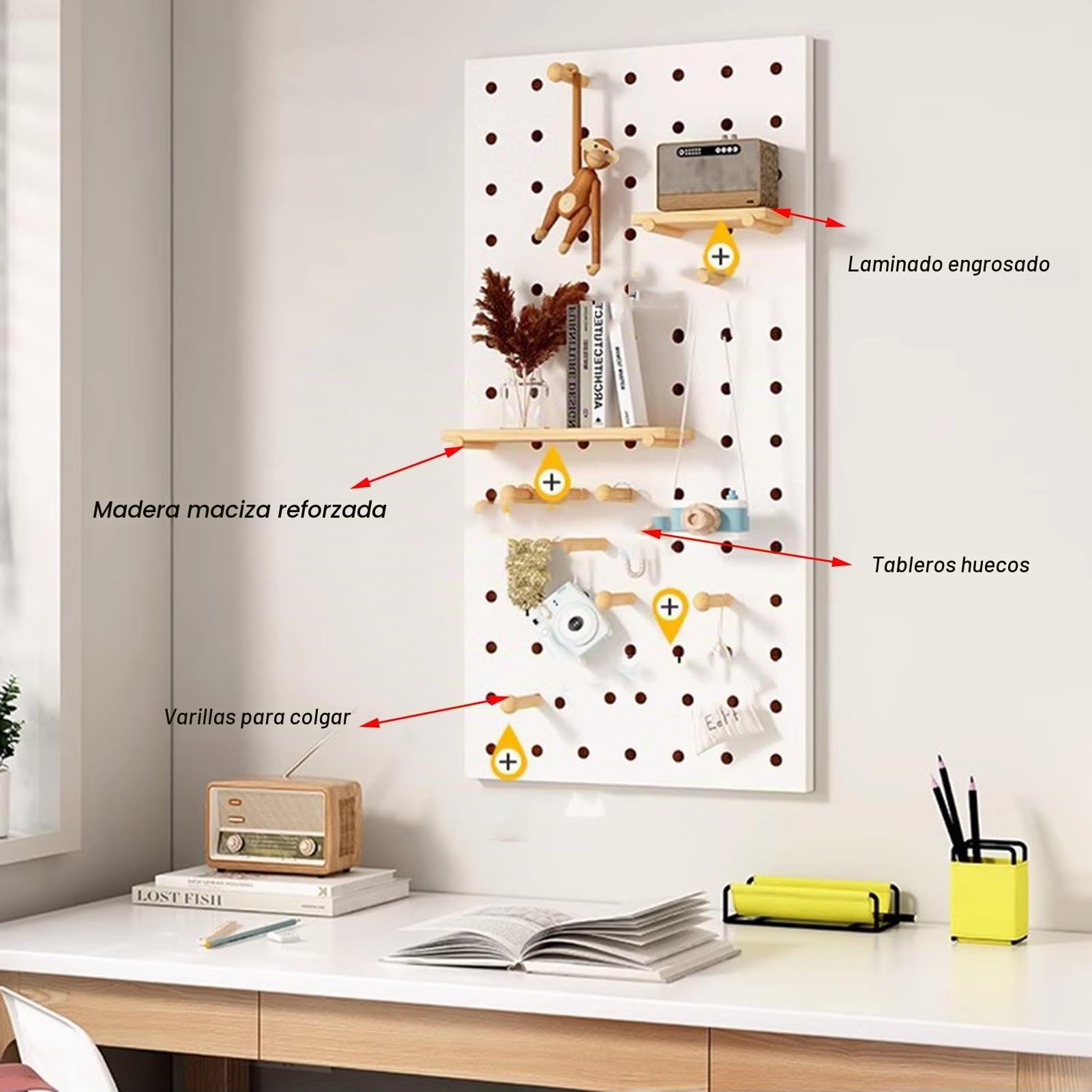 Tablero Perforado de Pared, Tableros Perforados de Cocina de fácil instalación, Tablero Perforado de Madera de 12 mm de Espesor, Tablero de Pared Perforado para organización de Tal