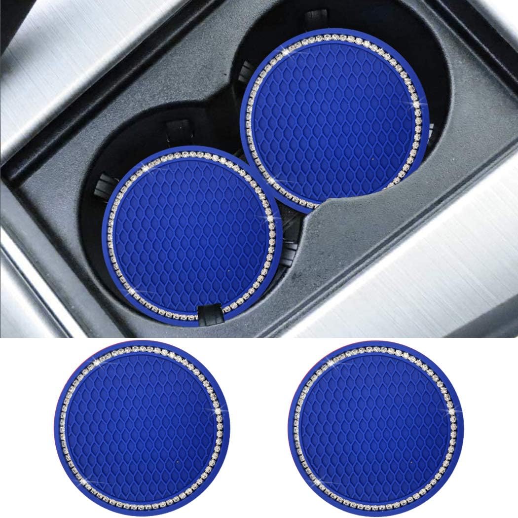 SUNCARACCL Universal Vehicle Bling Travel Auto Cup Holder Insert Coasters Crystal Rhinestone Car Interior Accessories Durable Anti Slip Silicone Car Coasters (Pack of 2) (Blue)