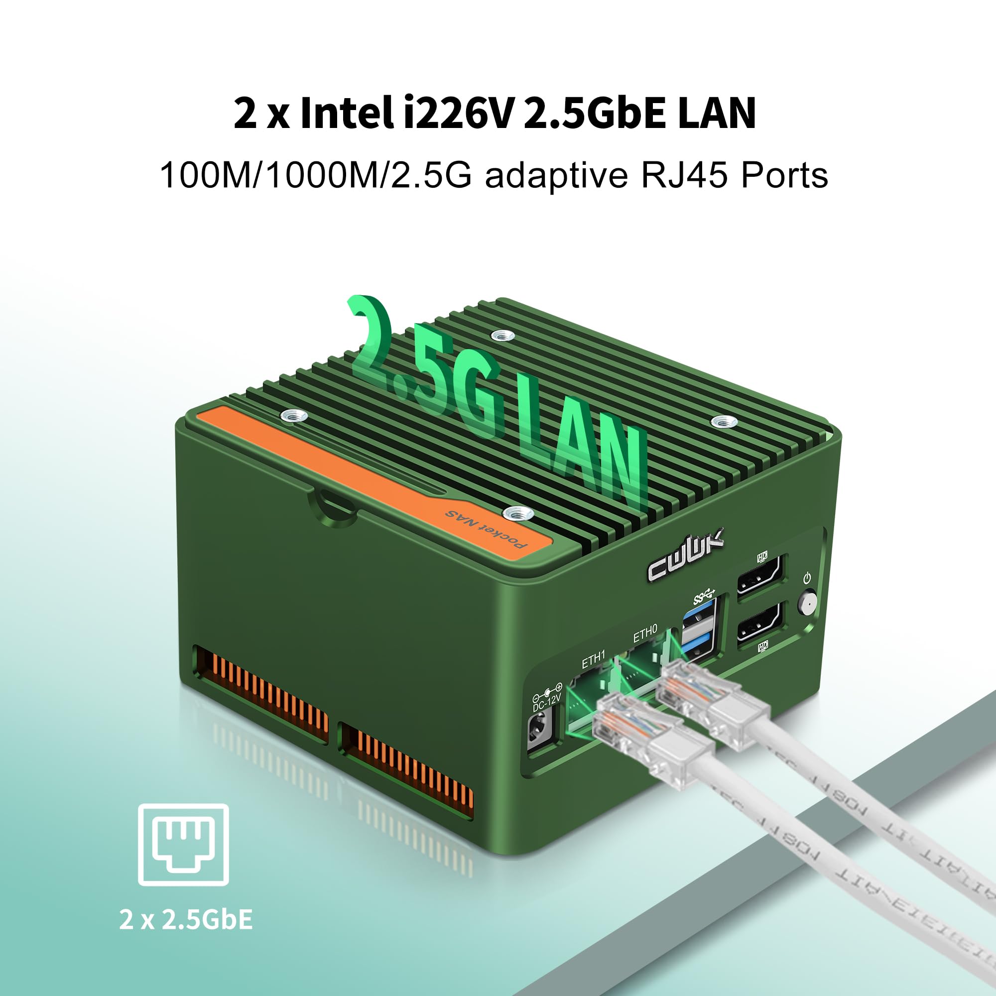 CWWK N355 Mini PC (Upgraded N305) X86-P5 Pocket-NAS, 4 x M.2 NVMe Mini Computer with 2 x i226-V 2.5GbE LAN, Barebone Micro PC DDR5 NO RAM/SSD/OS, WiFi7/BT5.4 Expandable, 2-Display