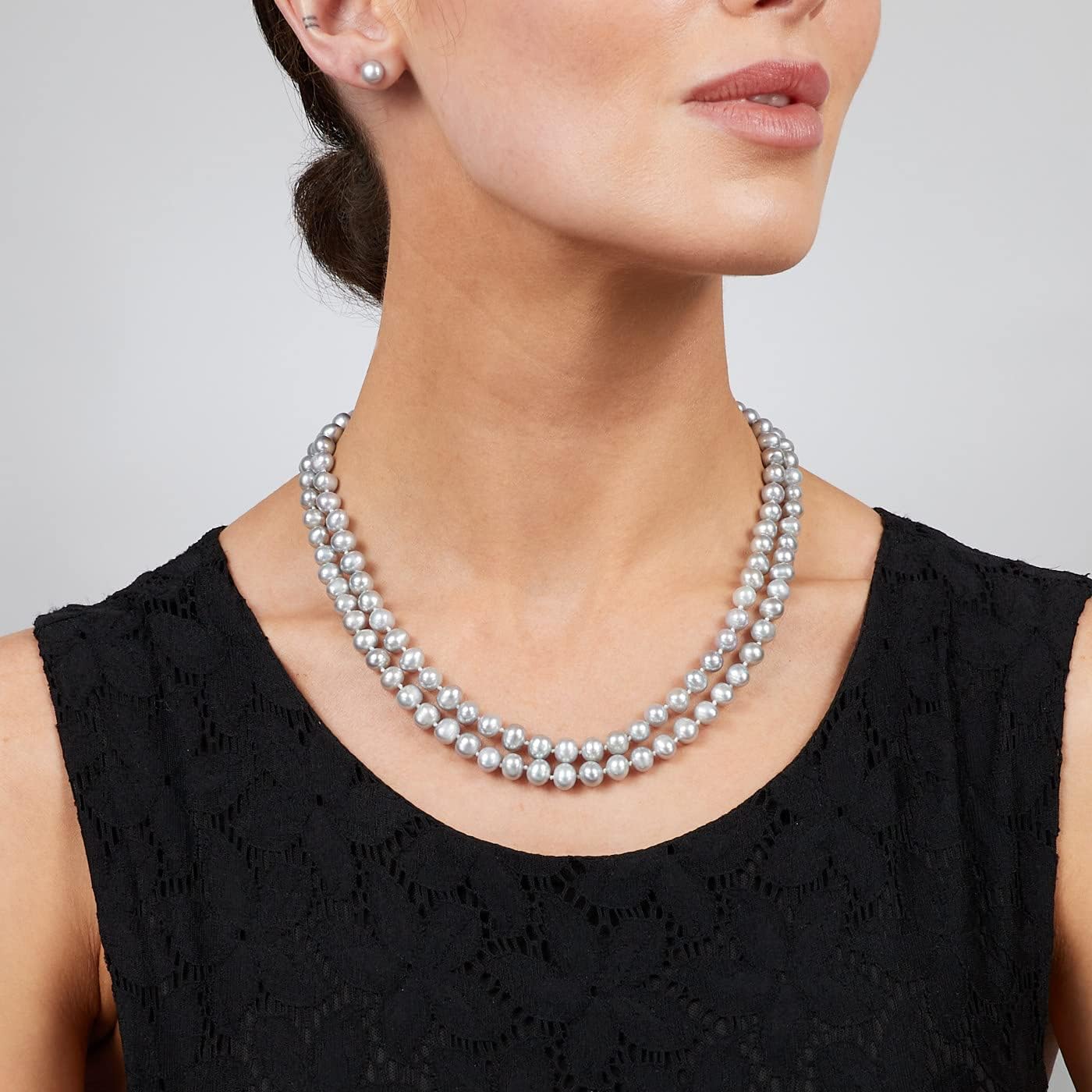 Elegant Double-Strand Freshwater Pearl Necklace for Women | 7-8mm Grey Pearls Necklace - Perfect for Weddings, Gifts, and Formal Events