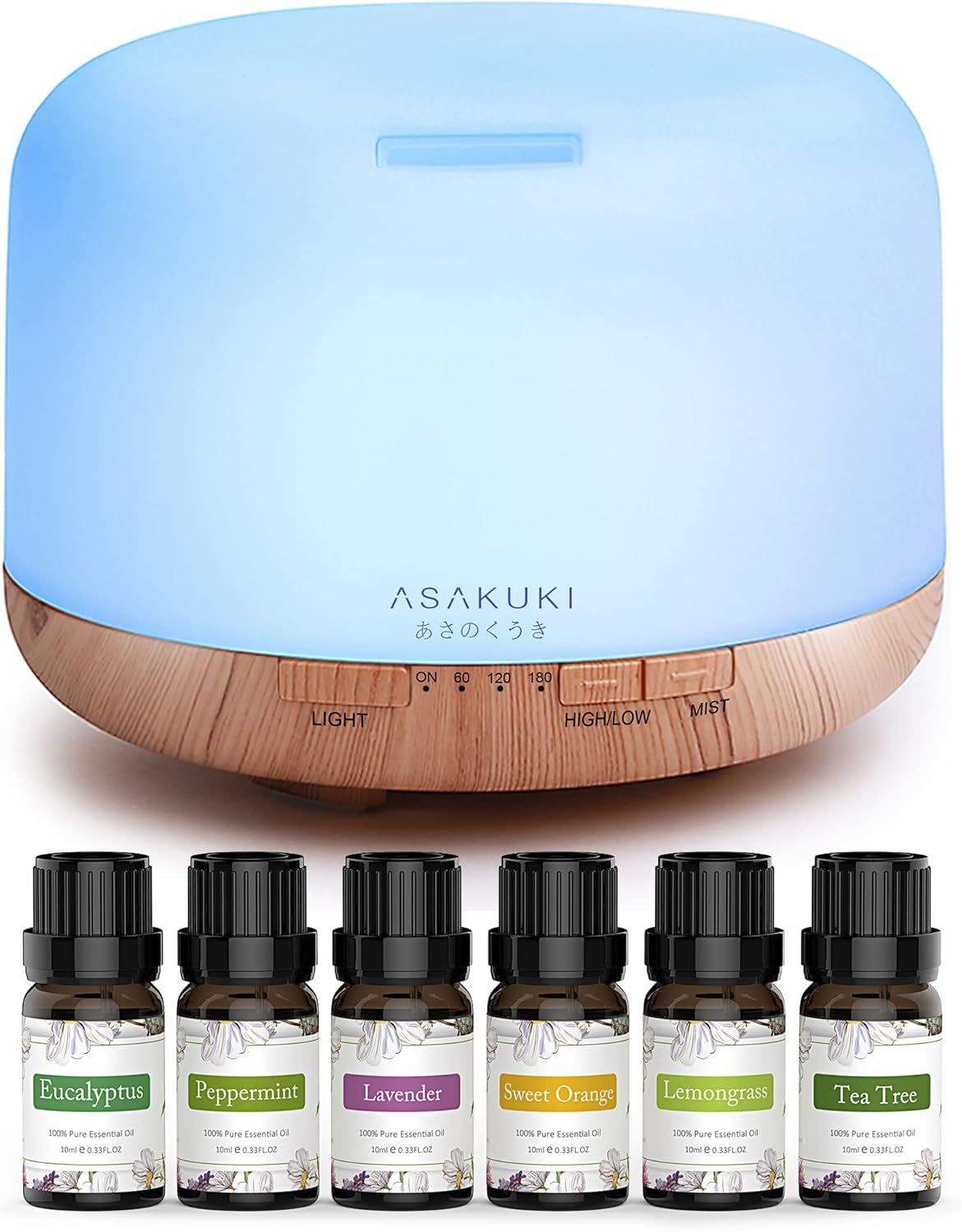 ASAKUKI Essential Oil Diffuser with Essential Oils Set, 500ml