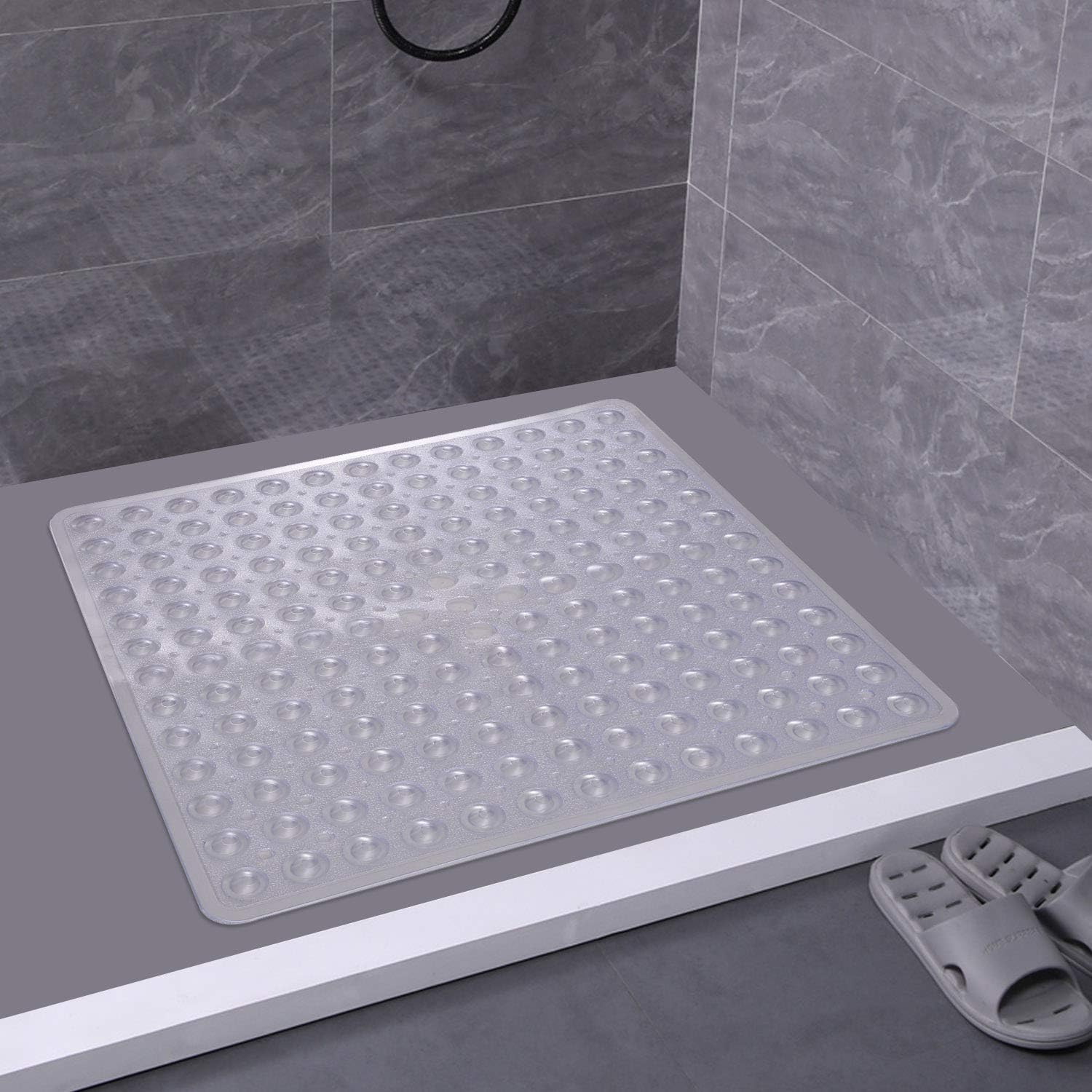 YINENN Shower Mat Square Bathroom Mats 21 x 21 inches with Suction Cups and Drain Holes, Non Slip and Washable for Showers (Clear): Health & Personal Care