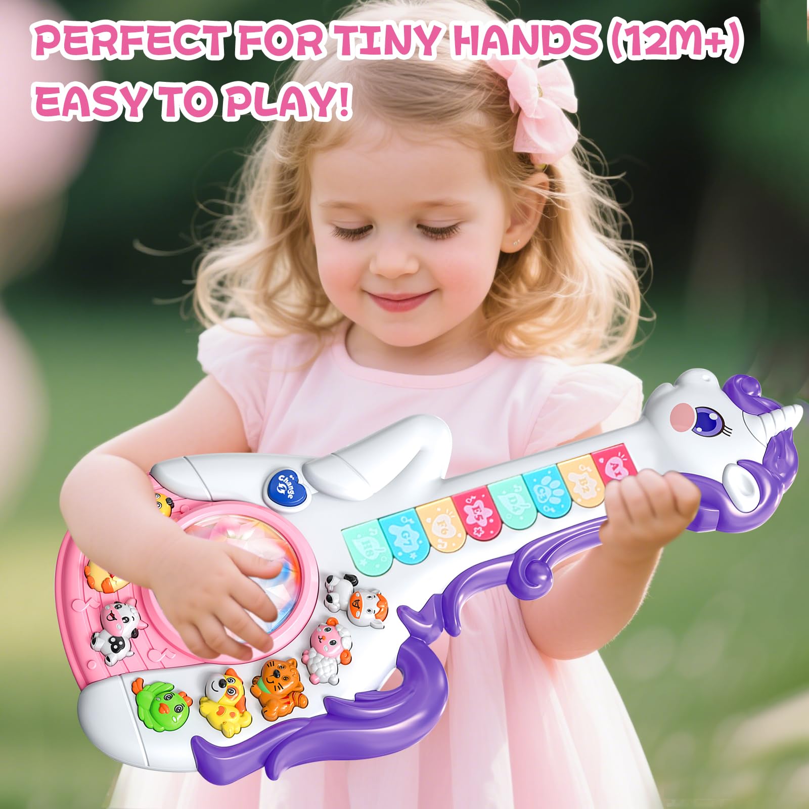 Kids Guitar, Kids Musical Instruments Toy for Child Toddler Boys Girls, Unicorn Guitar Toy with Animal Sounds & Music & Lights for 3 4 5 Year Old Girls Boys Birthday