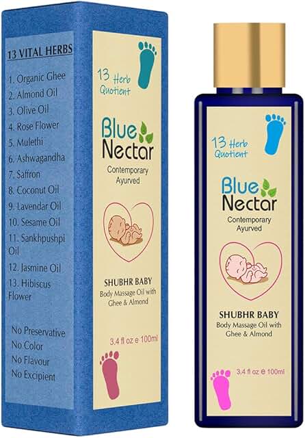 Blue Nectar Ayurvedic Baby Oil with Organic Ghee, 100% Natural Baby Massage Oil With Coconut Oil & Olive Oil (100ml)
