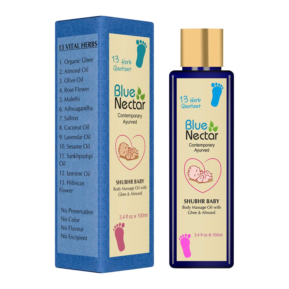 Blue Nectar Ayurvedic Baby Massage Oil with Organic Ghee, Almond Oil and Vitamin E for Healthy Babies (3.4 fl oz): Beauty
