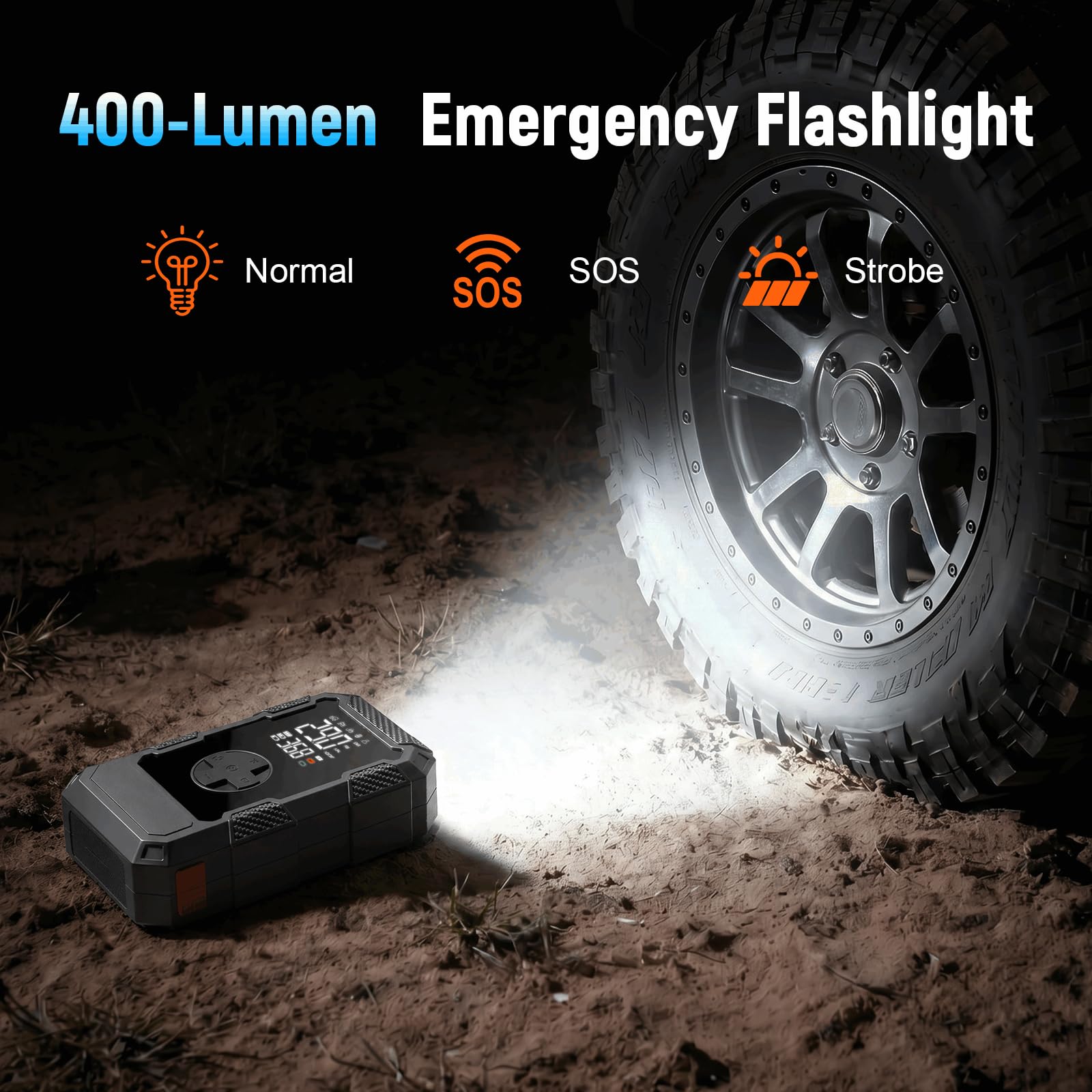 Avviatore portatile per auto da 4000 A, con compressore d'aria, batteria da 12 V con pompa per pneumatici, 150 psi, per motori diesel a gas da 10 l, confezione con batteria con luce LED, accessori per