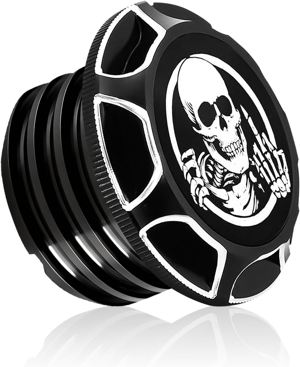 GUAIMI CNC Aluminum Fuel Gas Tank Oil Cap Compatible with Harley Sportster XL 1200 883 X48 Dyna - Skeleton Middle Finger (Black)