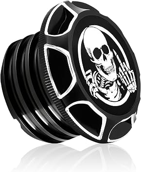 GUAIMI CNC Aluminum Fuel Gas Tank Oil Cap Compatible with Harley Sportster XL 1200 883 X48 Dyna - Skeleton Middle Finger Black
