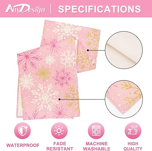 Miniatura 6 de AnyDesign Camino de mesa de invierno con copos de nieve de oro rosa para cocina, decoración de mesa de comedor, decoración de mesa de Navidad,