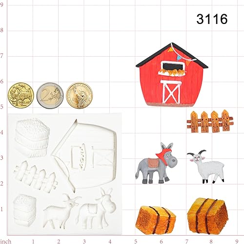 Miniatura 7 de Barn Animals - Moldes de silicona para decoración de pasteles, decoración de cupcakes, resina epoxi, arcilla polimérica, 2 unidades
