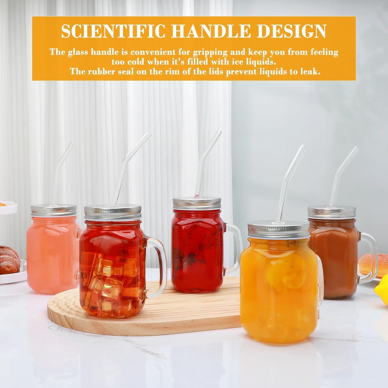 QAPPDA 16 oz Mason Jars with Handle, Glass Mugs with Straws and Sliver Lids 9 Pack,16oz Drinking Jars,Vintage Glass Iced Coffee Cupfor Juice,Coffee,Iced Tea and Lemonade