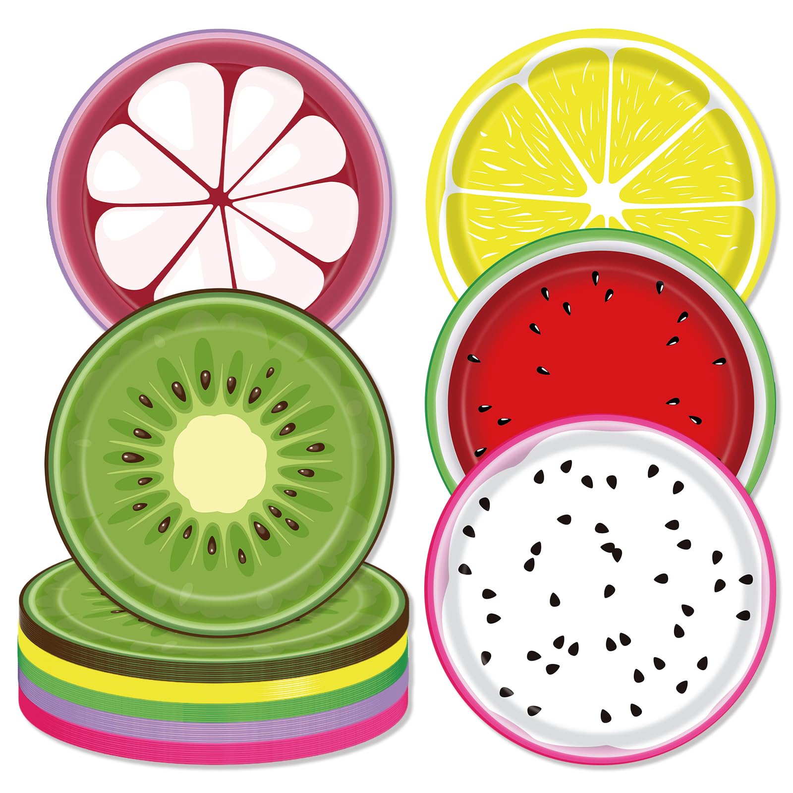 Assiettes à dessert citron et pastèque jetables rigides 17,8 cm
