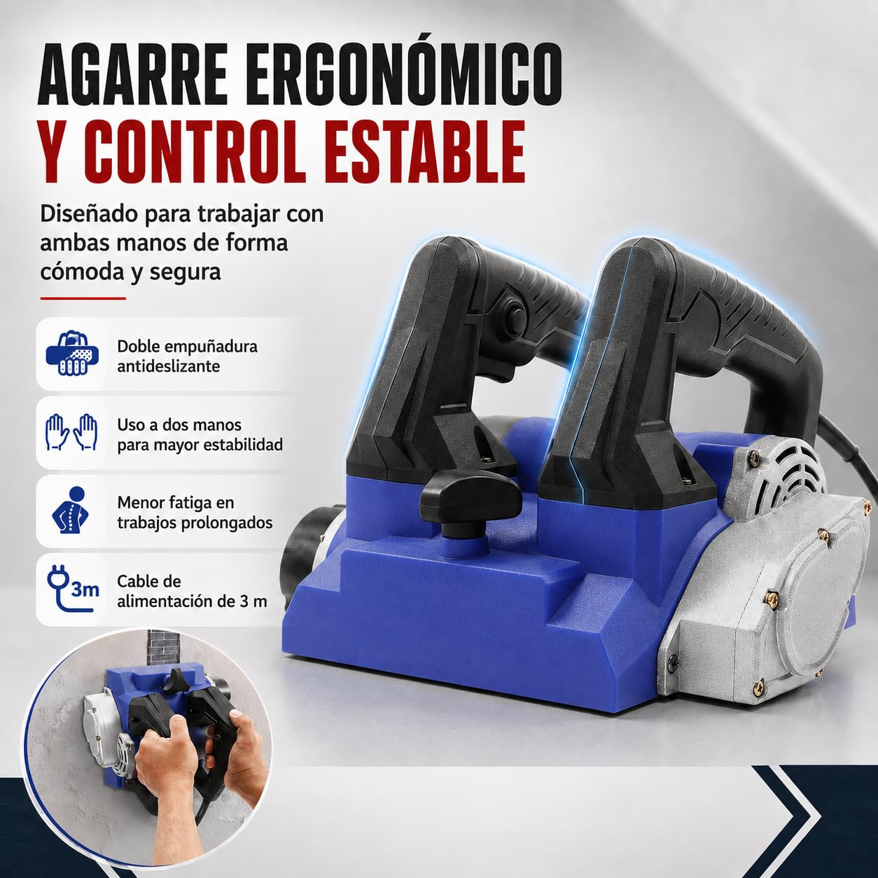 Máquina Eléctrica de Cepillado de Pared, 1680W Molino de Rodillos de Hormigón Molino de Pared Molino de Yeso 4000u/Min, Para Raspar Masilla, Cal, Pintura, Azul