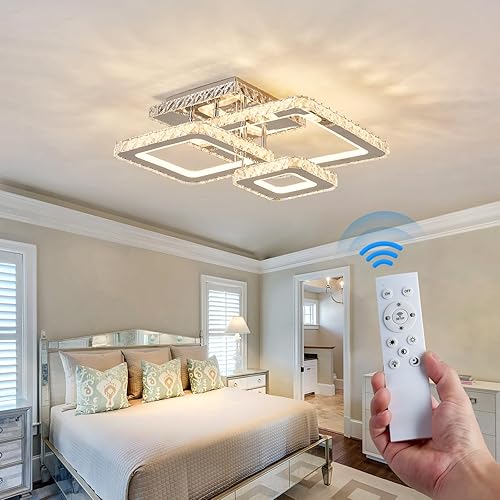 Miniatura 6 de ZGLAOJT Moderna lámpara de techo de cristal cromado RGB de 3 colores LED empotrada con control remoto regulable lámpara de techo para cocina,