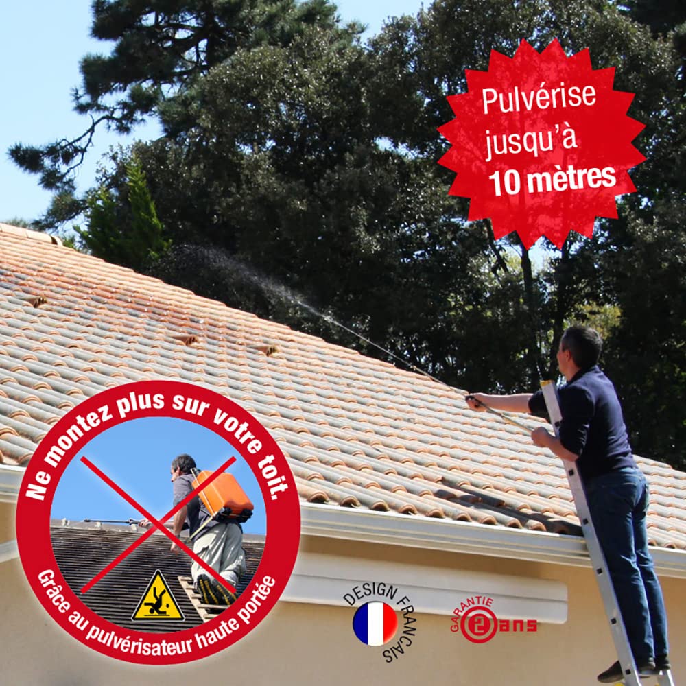 Multirex pulvérisateur Manuel Haute portée 10 m, sans électricité, Aspiration Externe, Tuyau 4 m, Lance 60 cm, 7 Buses, Laiton et Joints Viton pour démoussage toitures façades et Jardin.